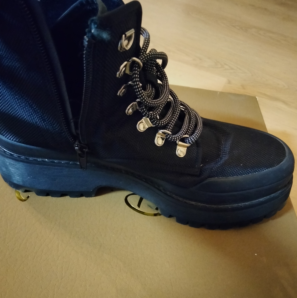 Black Combat Boots with Silver Details